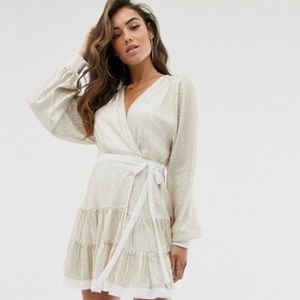 ASOS White & Gold Sequin Skater Skirt Dress